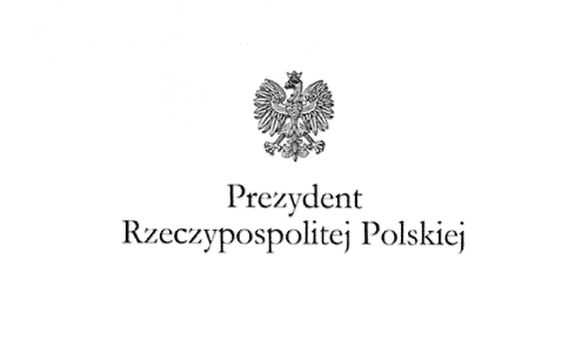 Orzeł w koronie i napis Prezydent Rzeczypospolitej Polskiej